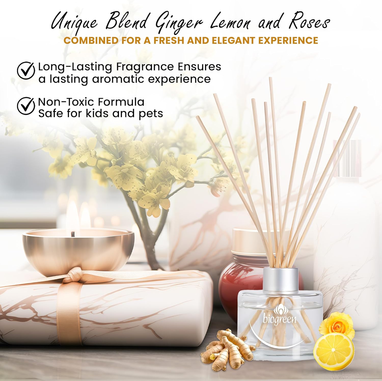 Biogreen Reed Diffuser Ginger Lemon Roses 338 fl oz