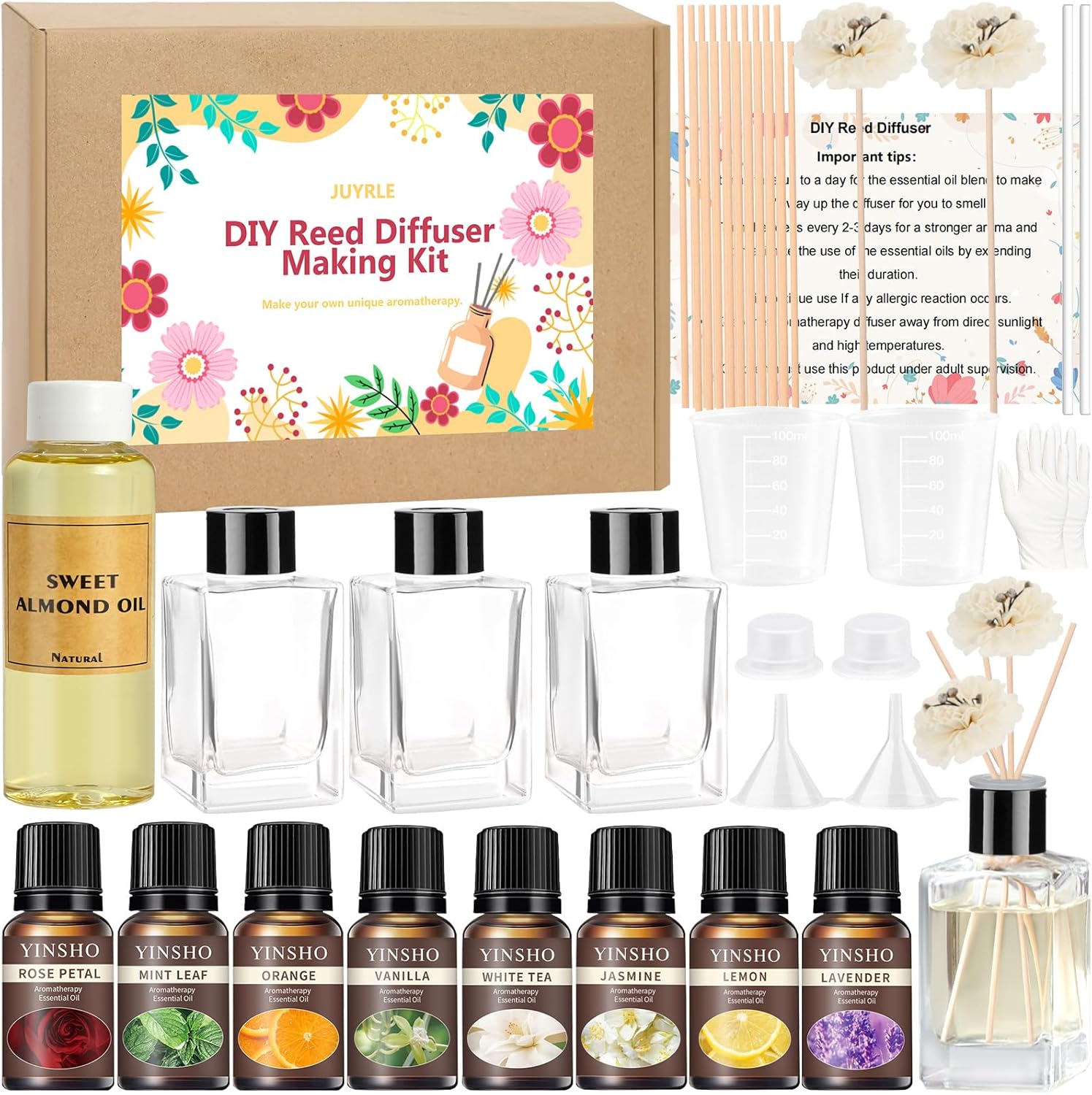 DIY Reed Diffuser Kit - Custom Home Scent with Essential Oils and Glass Bottles