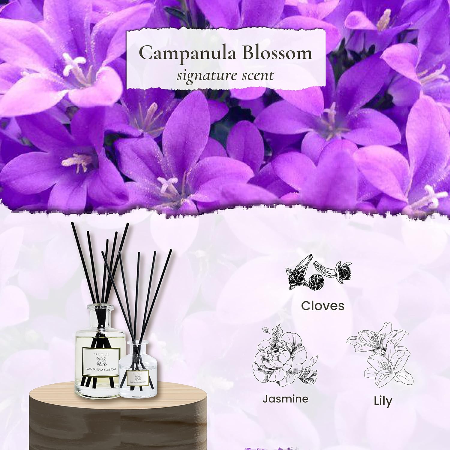 Pristine Campanula Blossom Reed Diffuser Set