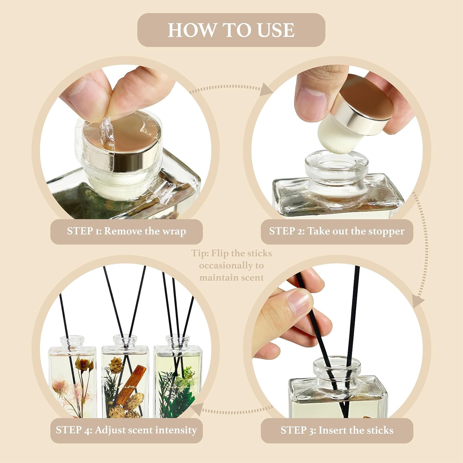 Aeviva Flower Reed Diffuser Set with Cashmere Vanilla Scent