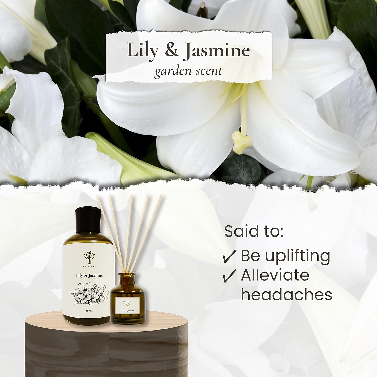 Pristine Lily Jasmine Reed Diffuser Set for Home and Bathroom