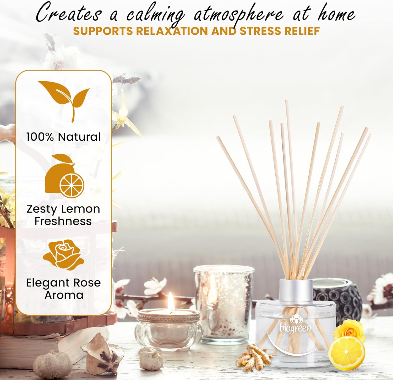 Biogreen Reed Diffuser Ginger Lemon Roses 338 fl oz