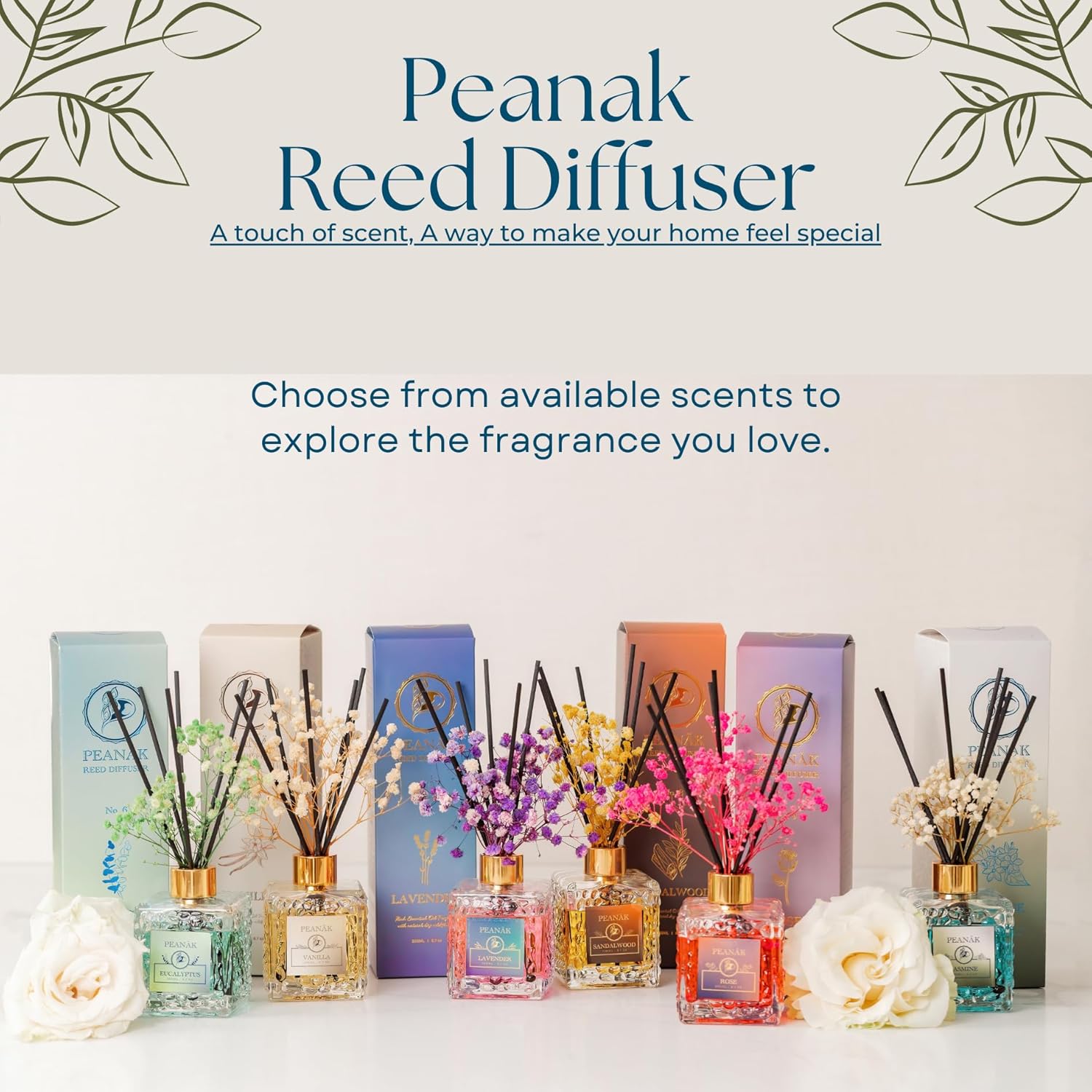 PEANAK Reed Diffuser Set Jasmine Amber Oil