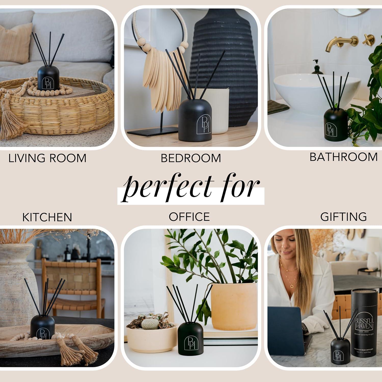 Matte Black Reed Diffuser Set - Clean Cotton Scent 507oz 60 Days