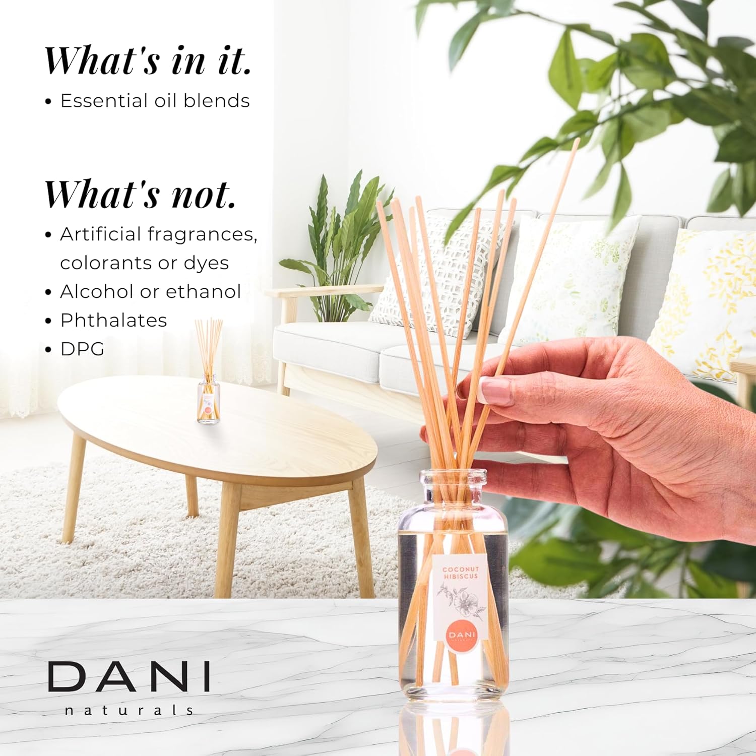 DANI Tropical Coconut Hibiscus Reed Diffuser Set - 10 Sticks 35 oz