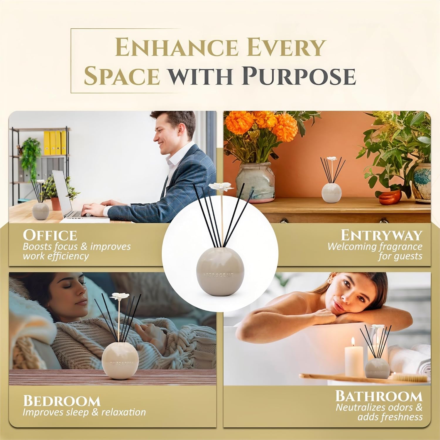 Premium Reed Diffuser Set - Luxury Ceramic Base Refillable Fragrance