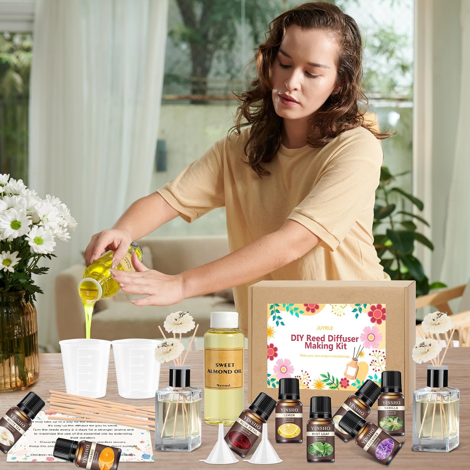 DIY Reed Diffuser Kit - Custom Home Scent with Essential Oils and Glass Bottles