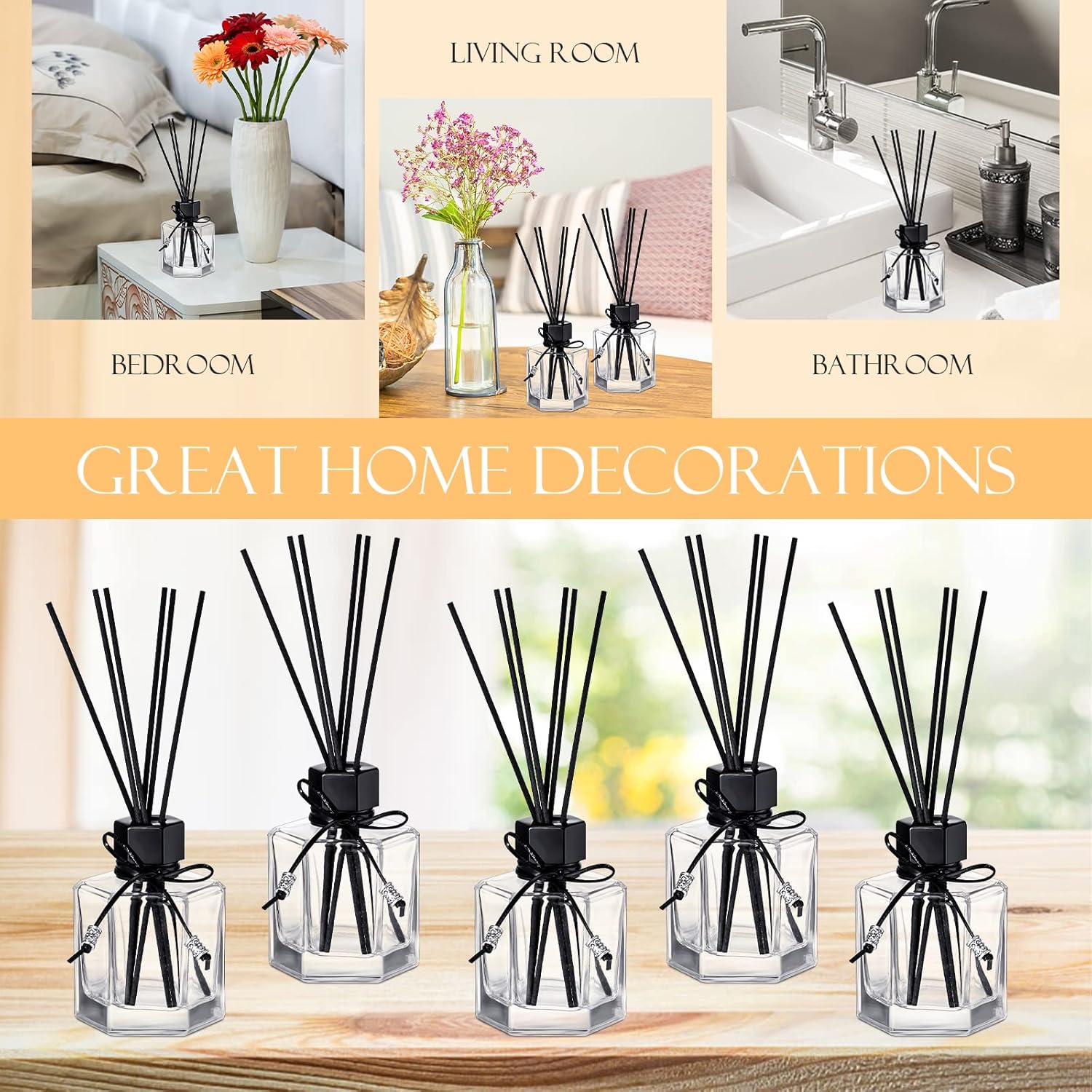 12 Pack Black Rattan Reed Diffuser Set with Caps and Bottles