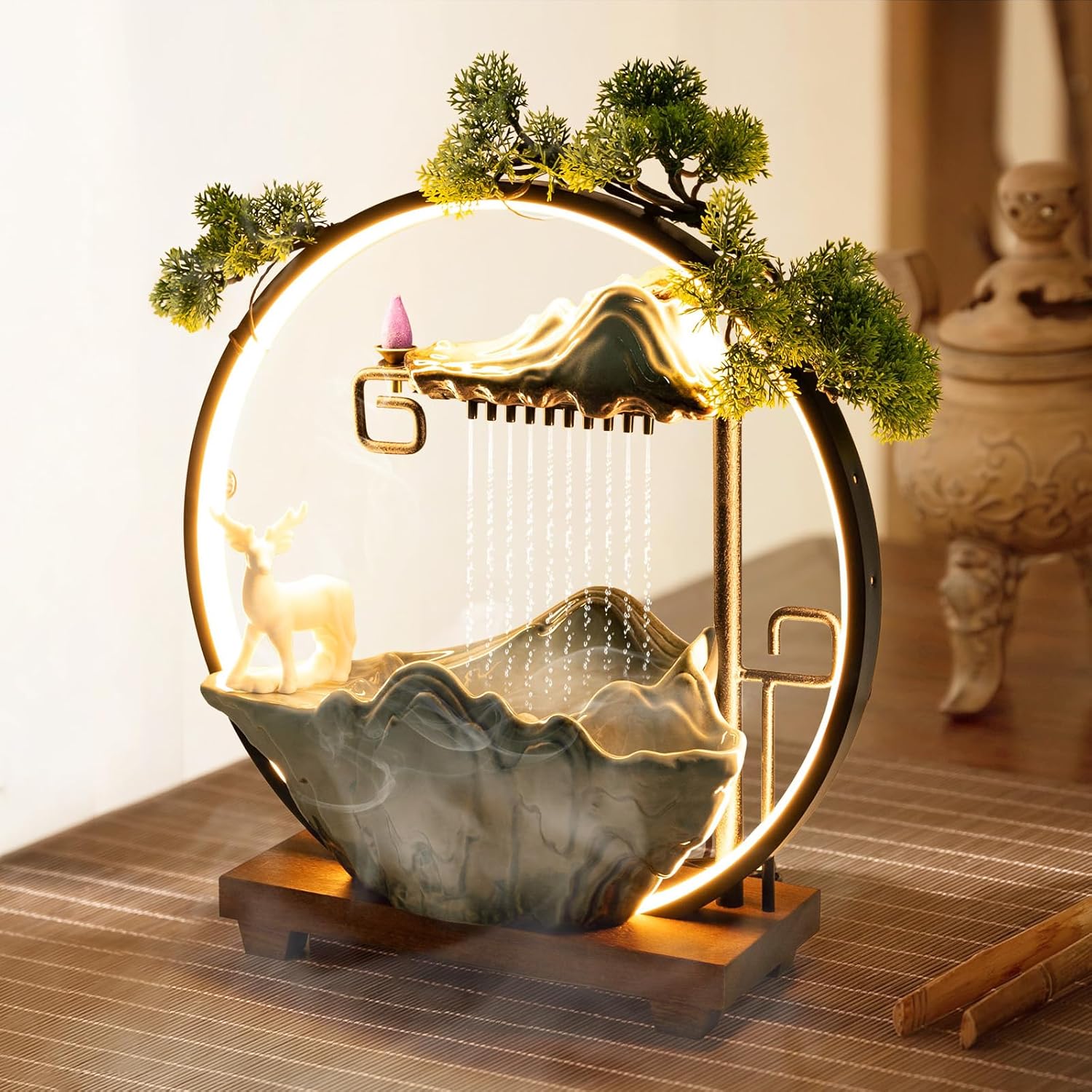 Indoor Waterfall Fountain with Deer and Lights