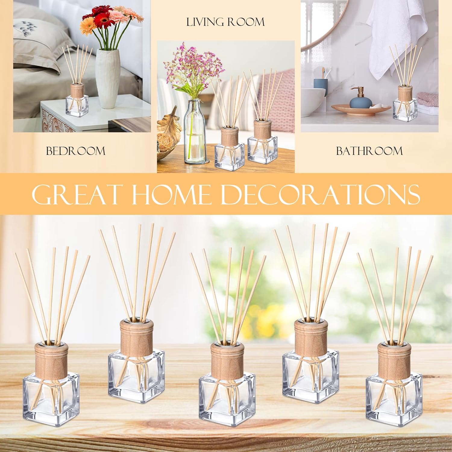 Roshtia 30 Piece Reed Diffuser Set with Wooden Caps and Rattan Sticks