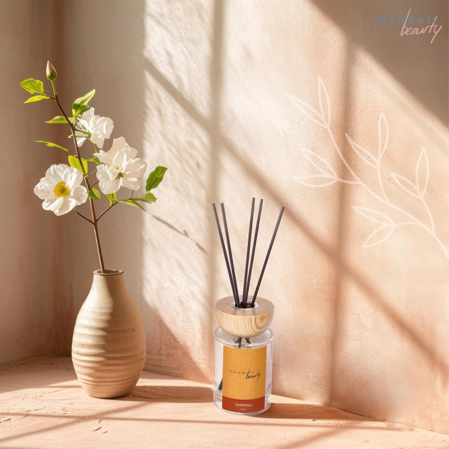 Tranquil Beauty Reed Diffusers Set - Gardenia Scent with Vanilla Amber Wood Bourbon