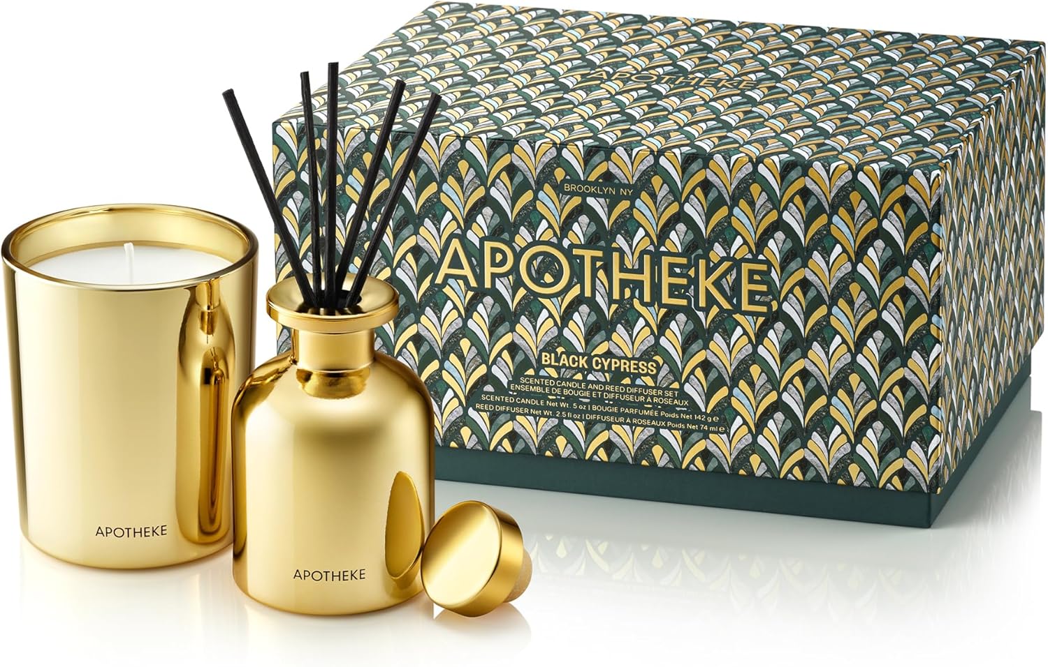 APOTHEKE Black Cypress Mini Candle Reed Diffuser Set