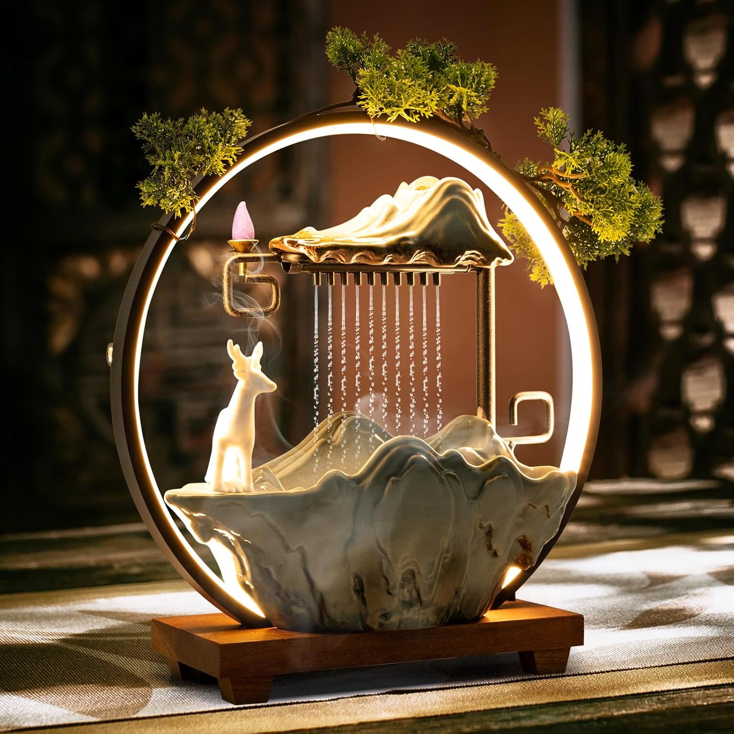 Tabletop Buddha Fountain with Lights and Pump