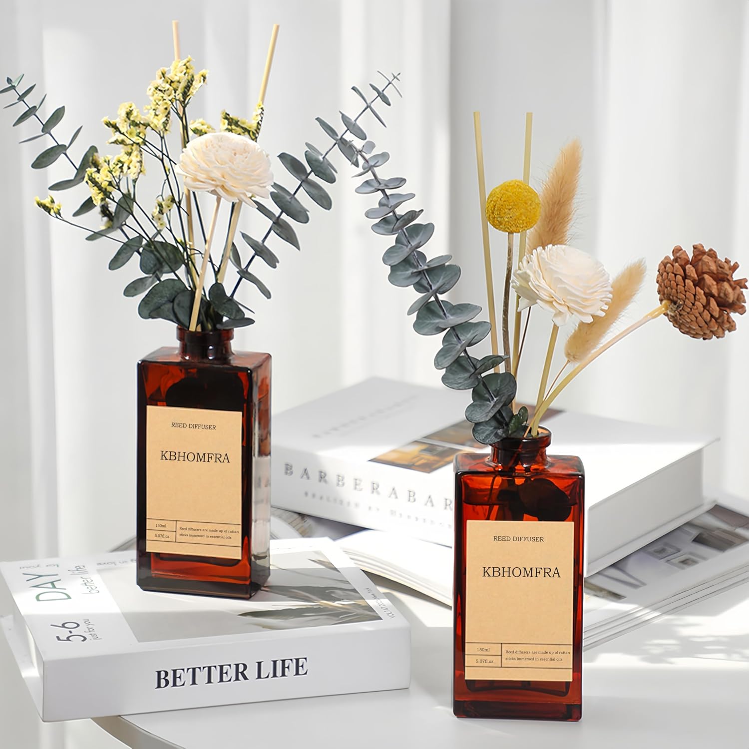 KBHOMFRA Reed Diffuser Set with Dried Flowers