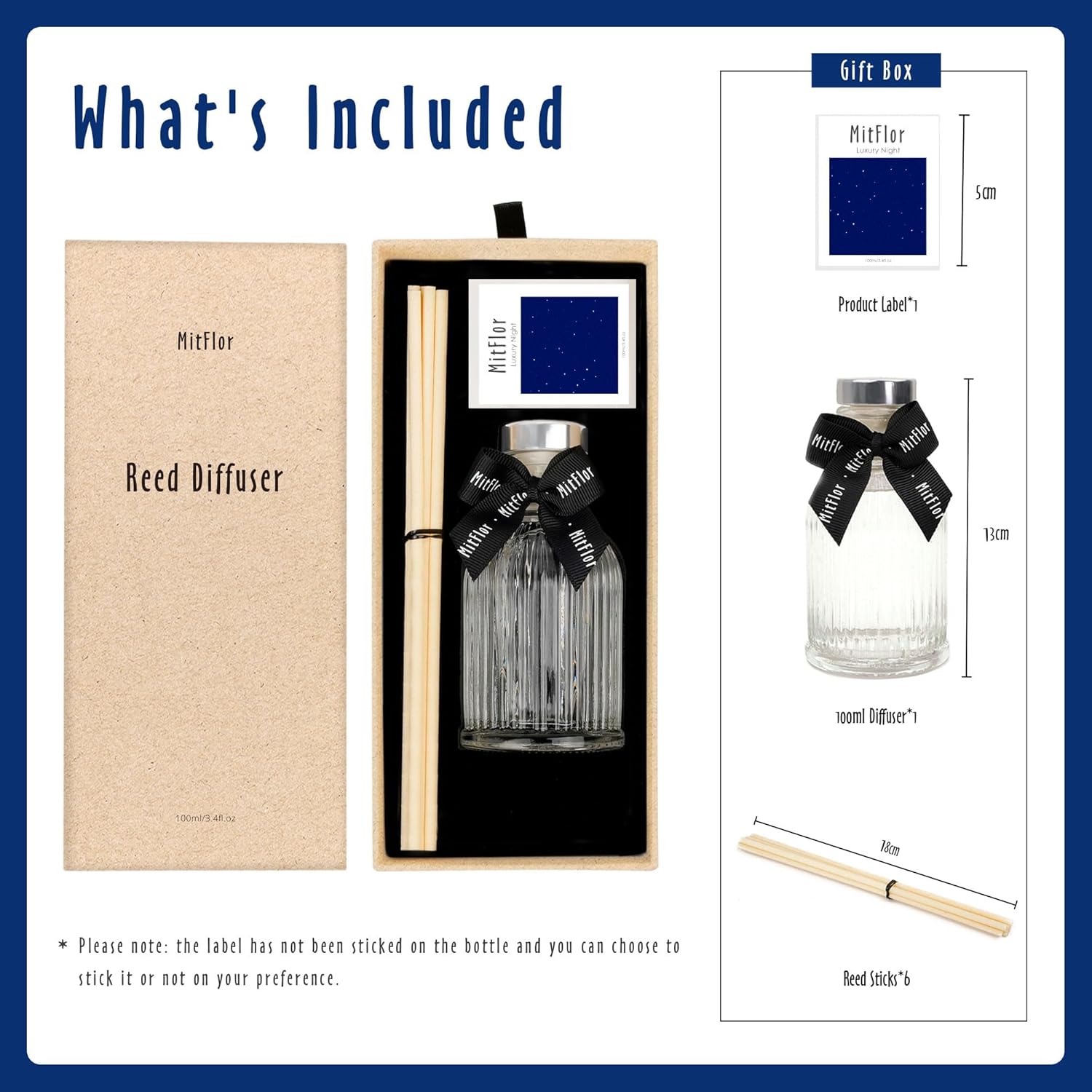 MitFlor Luxury Night Reed Diffuser Set with 6 Sticks