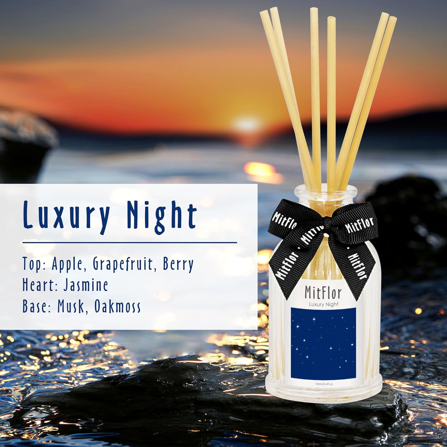 MitFlor Luxury Night Reed Diffuser Set with 6 Sticks