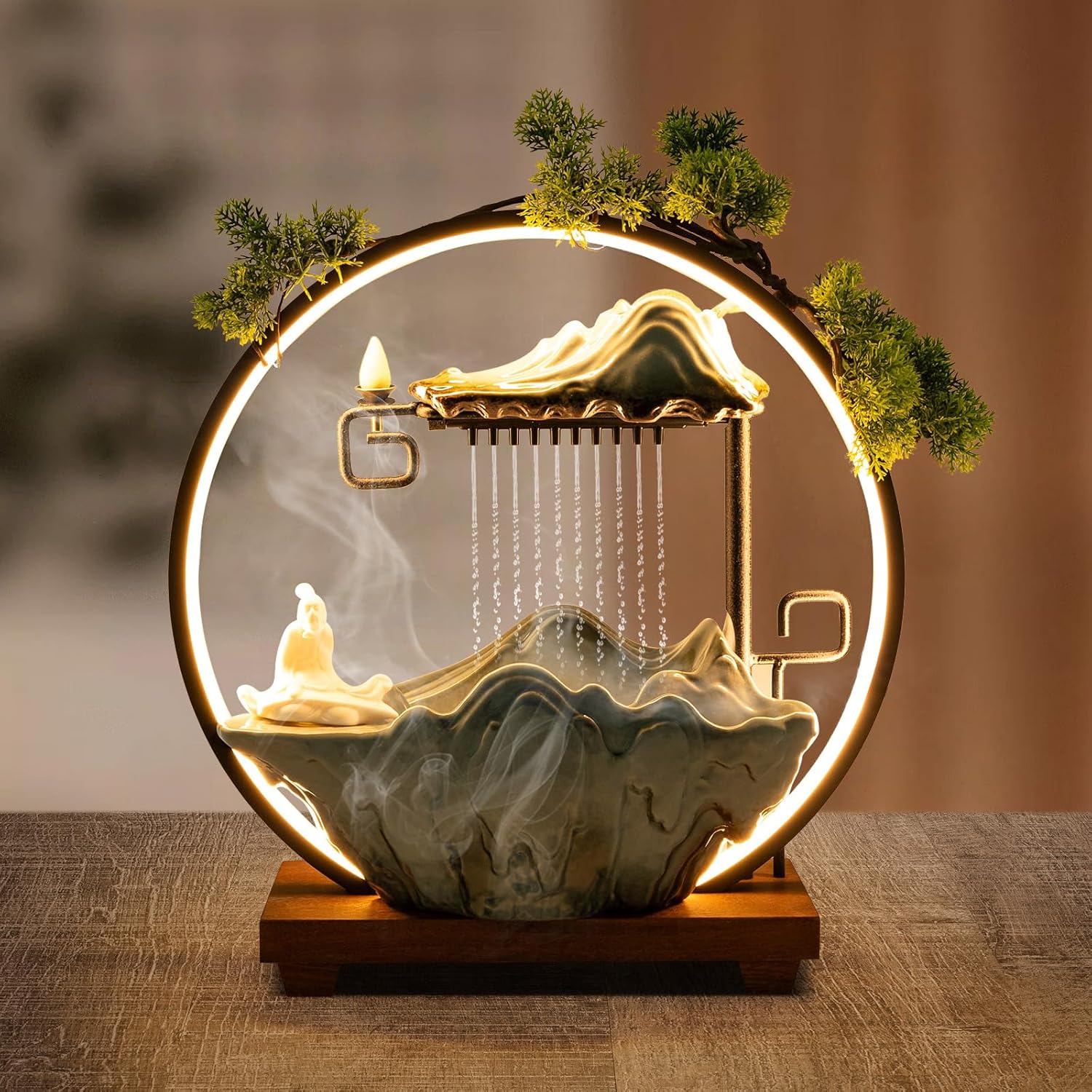 Indoor Waterfall Fountain with LED Lights and Pump