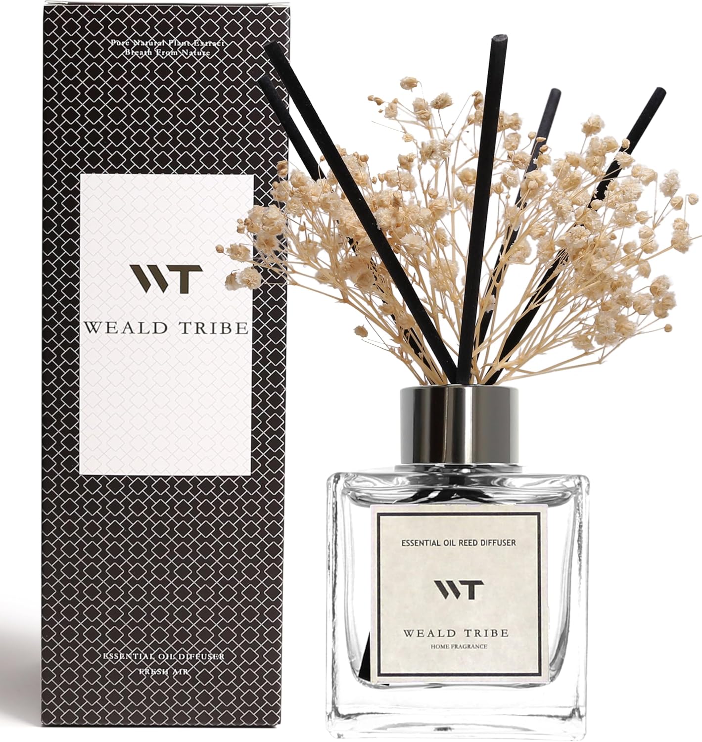 WEALD TRIBE Reed Diffuser Set Pure Cotton Scent for Bathroom Air Fresheners with Real Flower and Essential Oil