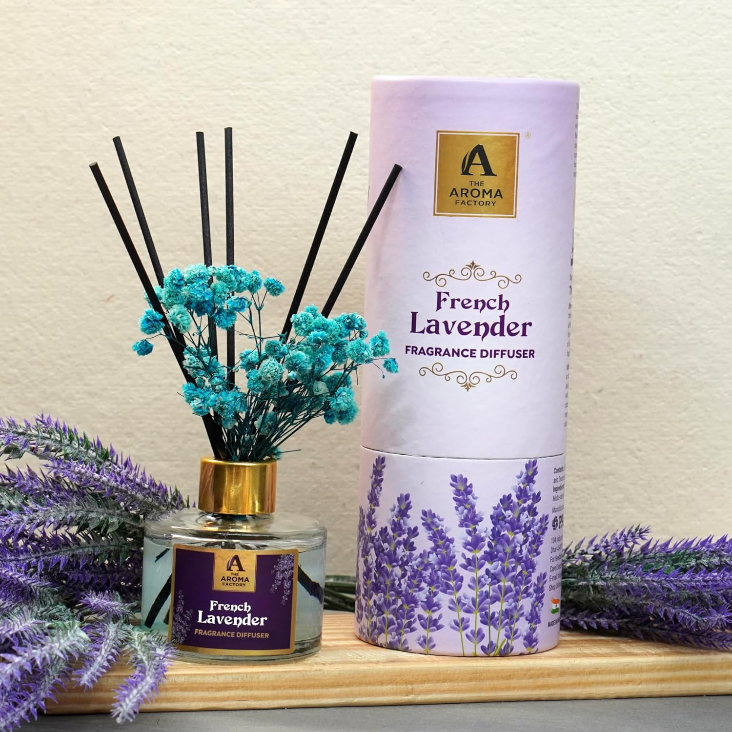 French Lavender Reed Diffuser Set with Natural Essential Oil and Real Preserved Flowers